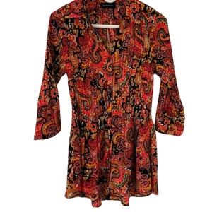 Faenza Pleated Flutter Sleeve Button Down Blouse | Italian Paisley | NWT | 1X